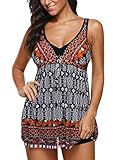 American Trends Elegant Women's High Waisted One Piece Swimdress V Neck Tummy Control Swimwear Plus Size Swimsuits