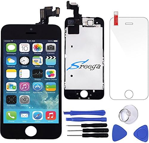 SREEGA Full Assembly Touch Digitizer LCD Display Screen Replacement for iPhone SE with Preassembled Components Facing Proximity Sensor/Ear Piece/Front Camera)/Repair Tools -Black