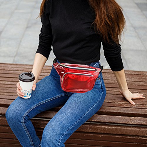 MUM'S MEMORY Holographic Fanny Packs for Women – Outdoor Sport Waist Pack for Running, Hiking, Traveling for Men (Red) - Thumbnail 6