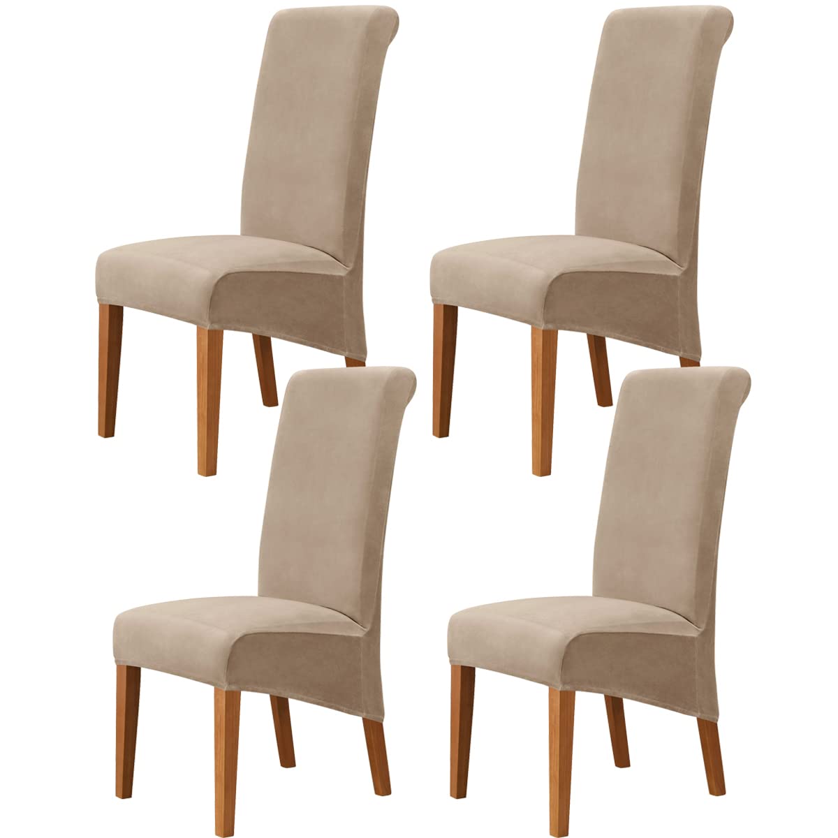 Dining Chair Covers Set of 4 - Velvet XL Chair Covers for Dining Chairs 4, Stretch High Back Dining Chair Slipcovers Chair Protector for Dining Room Wedding Hotel Banquet Party (Velvet Sand Color)