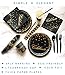 168 Piece Black and Gold Party Supplies Set | Disposable Dinnerware Set Services 24 | Includes Plastic Knives Spoons Forks Paper Plates Napkins Cups Straws | Birthday Graduation Retirement New Years