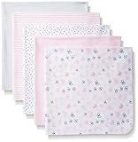 BON BEBE Girls' Assorted 5 Pack Receiving Blankets, Pink Hearts/Butterflies, New Born