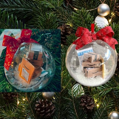 Holiday Décor Storage - 2pcs Christmas Tree Ornaments with Amazon Boxes Inside, Funny Transparent Christmas Balls Express Boxes Packages Decorations Friends Gifts for Coworkers、Friends、Women、Men (E)