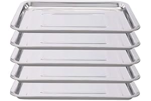 Stainless Steel Trays,DOWEI 5 Pack Stainless Steel 13.5" X 10" Dental Medical Body Piercing Instrument Tray Surgical Flat Bottom Trays for Lab Supplies