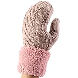 ZORJAR Cable Stripe Thick Plush Knit Winter Warm Mitten Hand Warmer(Light Blush)