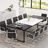 Tribesigns Rectangular 8FT Conference Table with Black Metal Base 94.48L x 47.24W x 29.92H Inches, Black and White