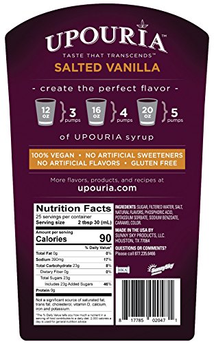 Upouria Salted Vanilla & Caramel Flavored Syrup, 100% Vegan and Gluten-Free, 750ml Bottles -Set of 2 - Pumps included