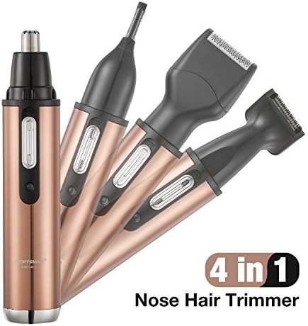 Nose Hair Trimmer, Stainless Steel,4 in 1 Grooming kit For Men, Nose Trimmer/Nose Ear Trimmer/Eyebrow Trimmer/Beard Trimmer/Sideburn Trimmer, Rechargeable &amp;Waterproof,Nose clipper Wet/Dry [champagne]