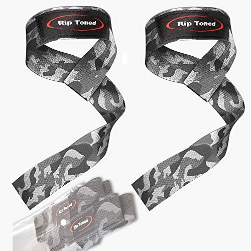Rip Toned Lifting Wrist Straps by (Pair) - Bonus Ebook - Cotton Padded - for Weightlifting, Bodybuilding, Crossfit, Strength Training, Powerlifting, MMA (Grey Camo)