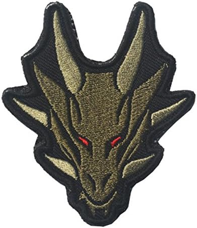 Tiger Head and Dragon and Monkey Cartoon Embroidered Double-Sided Tactical Patches (2.6"x2.4", Dragon Green)