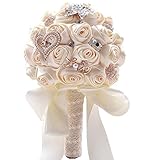 Jackcsale Romantic Wedding Bride Holding Bouquet Roses with Diamond Pearl Ribbon Valentine's Day Bouquet Confession (373 CRM)