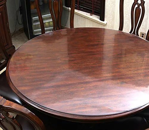 Hiyoli Soft Glass PVC Tablecloth Round Plastic Table Cloth/Thickness 1.5mm/90 cm(35inch)/Transparent- Oil-proof/Waterproof Stain-resistant/Mildew-proof