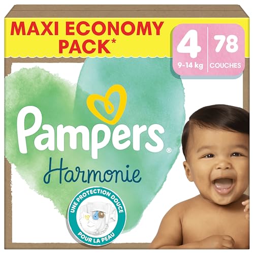 Pampers Armonía Panales Tamano 4, 78 Capas, 9kg-14kg, Proteccion Suave De La Piel Con 100% Absorcion Pampers