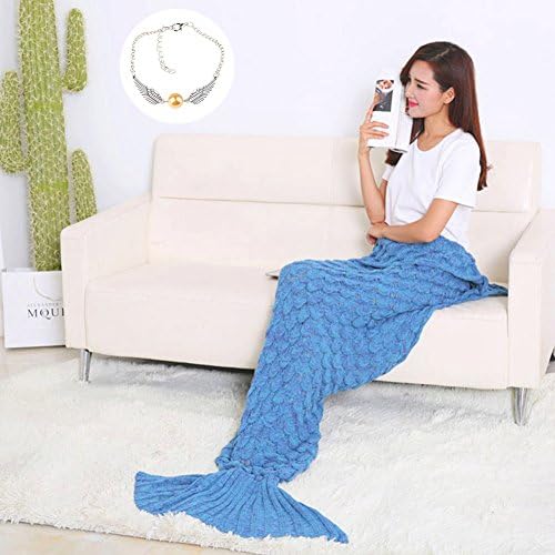 Girlfriend Gifts, Best Love Gifts for Wife, Girls Sleeping Bag - Mermaid Fish Tail Blanket Soft Knitting Sleeping Bag for Adult (71"x35.5", Scales-blue) by Cofunia