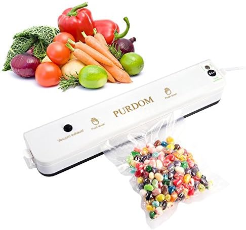 Purdom Portable Vacuum Sealer Machine,Automatic Vacuum Sealing System for Food Storage,Handy Home Packing Supplier , Compact Freezer Bags Sous Vide Seal include 20 FREE Sealable Bags,White &amp;Black