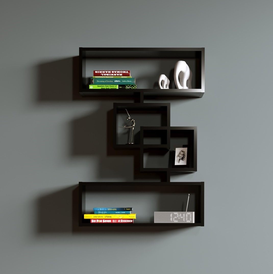 FORCE Wall Shelf - Bookcase - Book shelf - Floating shelf for living room decoration in modern design (Black)