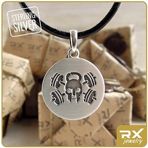 Workout Gifts for Her &amp; Him Sterling Silver Fitness Jolly Roger Charm Barbell Kettlebell Pendant Exercise Necklace Gift For Personal Coach and Strong Athlete