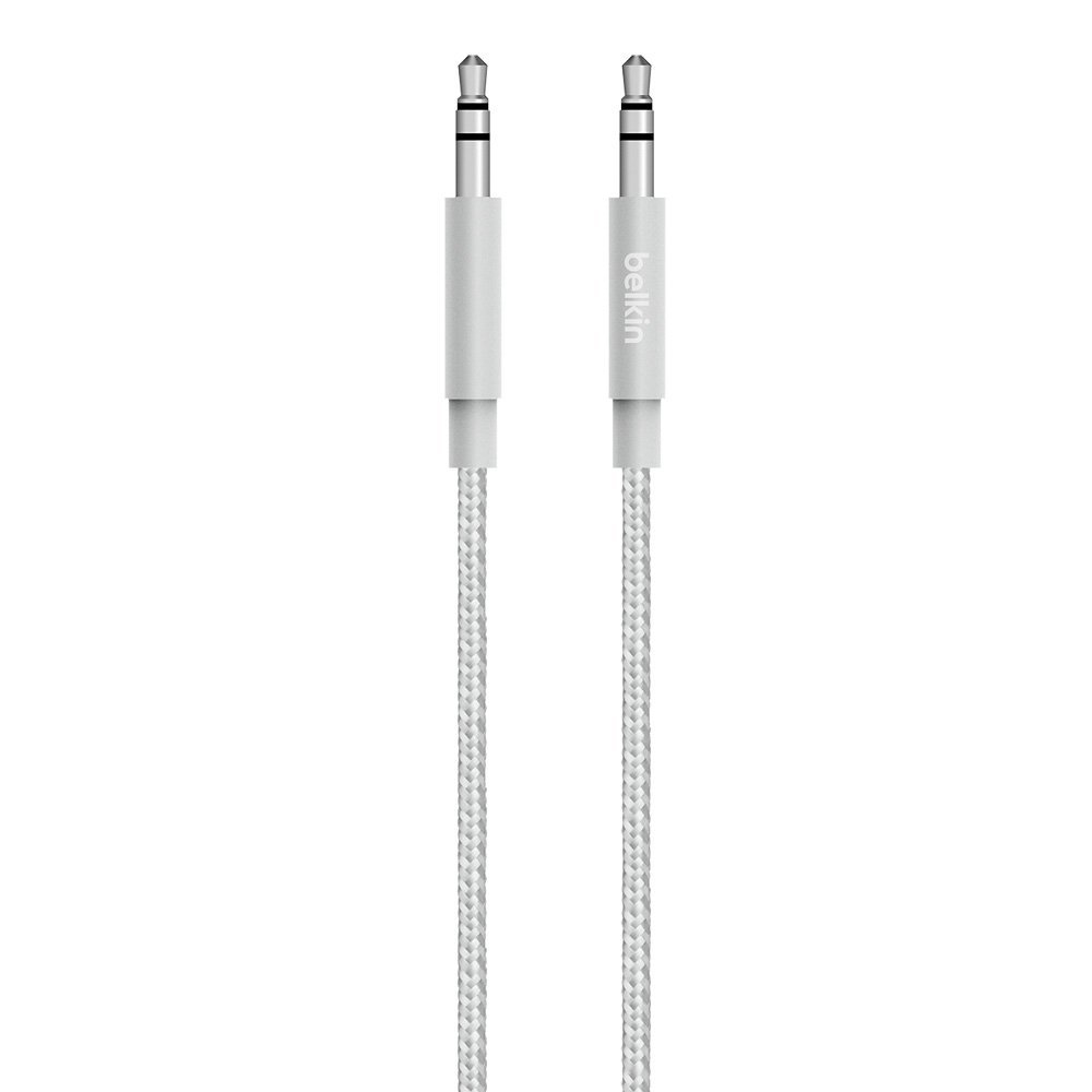 Belkin Premium 3.5 mm Braided Tangle Free Aux Cable with Aluminuim Connectors - Silver