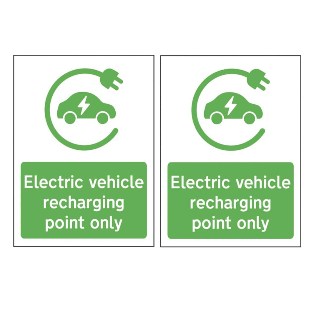 Electric Vehicle Charging Sign - Pack of 2 | EV Charging Point Signage | 200mm x 300mm | 1.2mm Rigid Recyclable Polypropylene