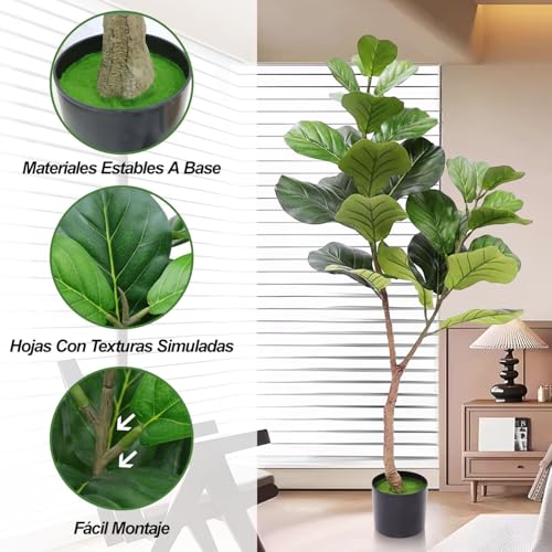 KIROTLA 2 Piezas Árbol Artificial De Hojas Decorativas De Violín De 1.2m En Maceta Imitación De Higuera Y Palmera Artificial 0.9m para Hogar Oficina Sala De Estar Interior Y Exterior