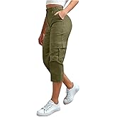 LRMQS Cargo Capris for Women Summer Casual Loose Capri Pants with Pockets Plus Size High Waisted Work Button Cropped Pant