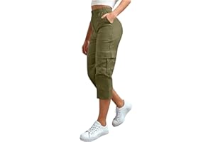 Womens Capris with Pockets Stretch Lightweight Casual Cargo Pants Summer Travel Capri Cropped Trousers with Pockets