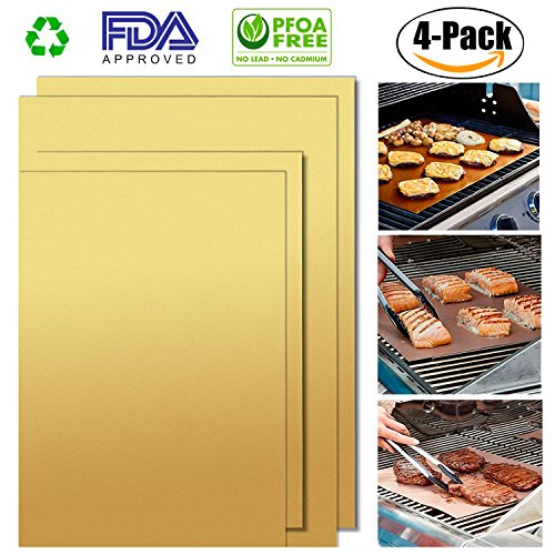 Grill Mat Outgeek 4 Pcs Non-stick BBQ Grill Mats FDA Approved PFOA Free Heat Resistant Reusable Works on Gas Charcoal Grill Halloween Party