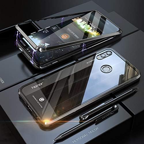 Honor 8X Case, UBERANT Metal Frame & Tempered Glass Back 2 in 1 Ultra-Thin Clear Luxury Scratch Resistant Shockproof Magnetic Adsorption Case for Huawei Honor 8X 6.5 Black