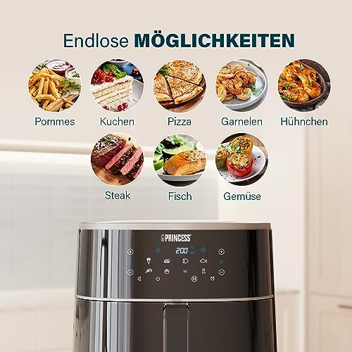 Digitale Heißluftfritteuse – Füllmenge des Behälters variierbar – 8 L maximal – 6 voreinstellbare Programme – Weniger Öl – Digitaler Display – 182254