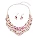 Yuhuan Women Alloy Crystal Necklace and Earring Set Wedding Jewelry Rhinestone Necklace (Pink)