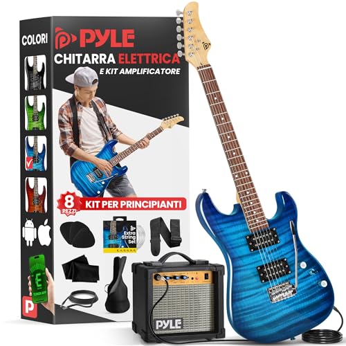 Pyle Full Size Electric Guitar Kit, Tremolo Bridge, Amp - Blue Sunburst
