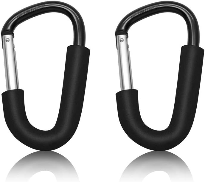 BeiLan 2Pack Large Pram Clips D Shape Carabiner Stroller Hook Holder 14cm Black