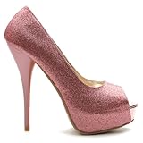 Ollio Women's Shoe Platform Stiletto Open Toe Multi Color Glitter High Heel Pump