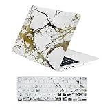 TopCase 2 in 1 Retina 13-Inch White/Gold Marble Rubberized Hard Case and Keyboard Cover for MacBook Pro 13