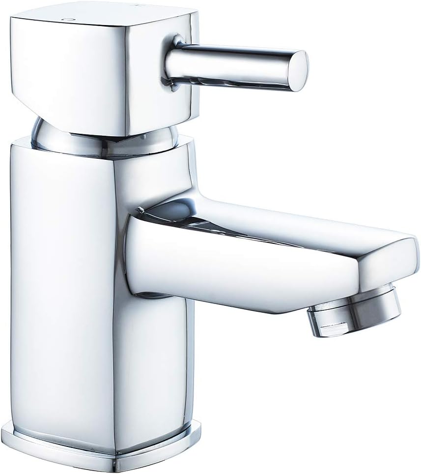 NewEast Basin Taps with pop up Waste,Mono Square Single Lever Chrome Bathroom Sink Mixer Tap for Washroom&Cloakroom
