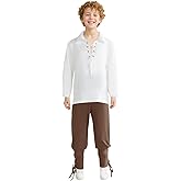 Boys Medieval Renaissance Pirate Pants Shirt Set Kids Viking Costume for Halloween Party Cosplay
