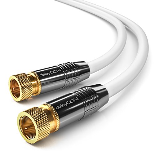 deleyCON 20 m SAT Antennenkabel Premium HD Satellitenkabel für DVB-S/S2 – Koaxialkabel – 4K Ultra-HD 1080p FULL-HD HDTV – F-Stecker zu F-Stecker – Weiß Metal – Vergoldet – Coaxial Cable