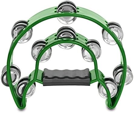 Muse MUSEUNLIMITED Green Half Moon Double Rows Grip Tambourine For Church For Kids Tambourine Handle Instrument