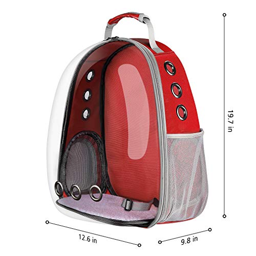 Blitzwolf Pet Transparent Carrier Backpack, Anzone Sightseeing Pet Traveller Outdoor Knapsack Waterproof Lightweight Handbag Airline-Approved for Cats Dogs and Birds Small Animals-Red