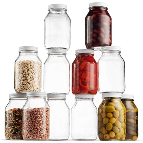 Glass Mason Jars 32 Ounce 1 Quart Regular Mouth, Metal Airtight Lid