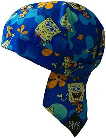 No More Knots Spongebob Biker Doo RAG (Fits 23-24 1/2 inches Around Your Head) Microfiber Sweatband Velcro Closure