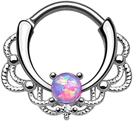 Tupai Nose Ring Hoop Tragus Helix Earring Opal G23 Titanium Body Piercing Jewelry Set 1 Pieces (Silver+m Opal)
