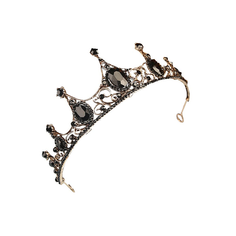 Black Baroque Crown Crystal Wedding Prom Bridal Crown Vintage Bridal Tiara for Wedding Festival Dance Party