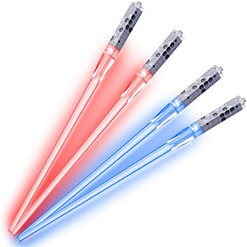 Led Light Up Lightsaber Chopsticks -Durable Lightweight Portable BPA Free and Food Safe Kitchen Dinner Party Tableware Gifts ( Blue and Red)