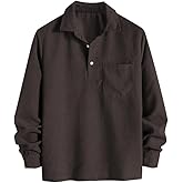 ZAFUL Men's Corduroy Shirts Solid Color 2024 Fall Half Button Long Sleeves Casual Work Collared Shirt with Pocket(Coffee,XX-Large)