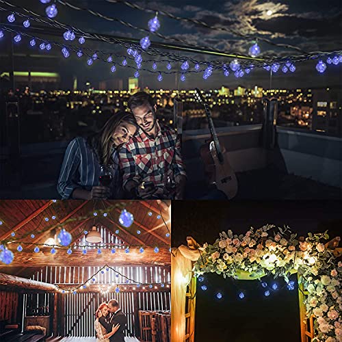 Solar String Lights Outdoor Waterproof, 50 LED 24 Feet, Crystal Globe Lights with 8 Lighting Modes, Solar Powered Patio Lights for Garden Yard Porch Wedding Party Decor (Blue)