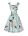 Women's Floral Retro Cotton A-line BoatNeck Sleeveless Hepburn 50s Cocktail Swing Dress with Belt