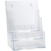 Azar Displays 252378, Brochure Holder, Acrylic Desk Organizer, Three Tier Document, Magazine &amp; Sign Holder, Wall Mount Desk Accessories, Literature Display Stand for 4" Pamphlets, 8.5"x11"