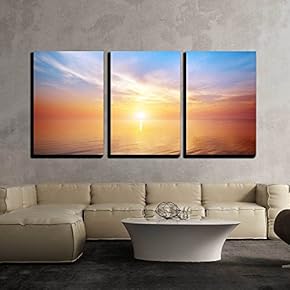 3 Piece Canvas Wall Art - Beautiful Seascape. Composition of Nature. - Modern Home Art Stretched and Framed Ready to Hang - 16"x24"x3 Panels