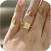 Square Yellow Simulated Gemstone Champagne Cubic Zirconia Engagement Rings Best Promise Rings Wedding Bands for Women Big Princess Square Orange Stone Cocktail 925 Sterling Silver Ring size 6